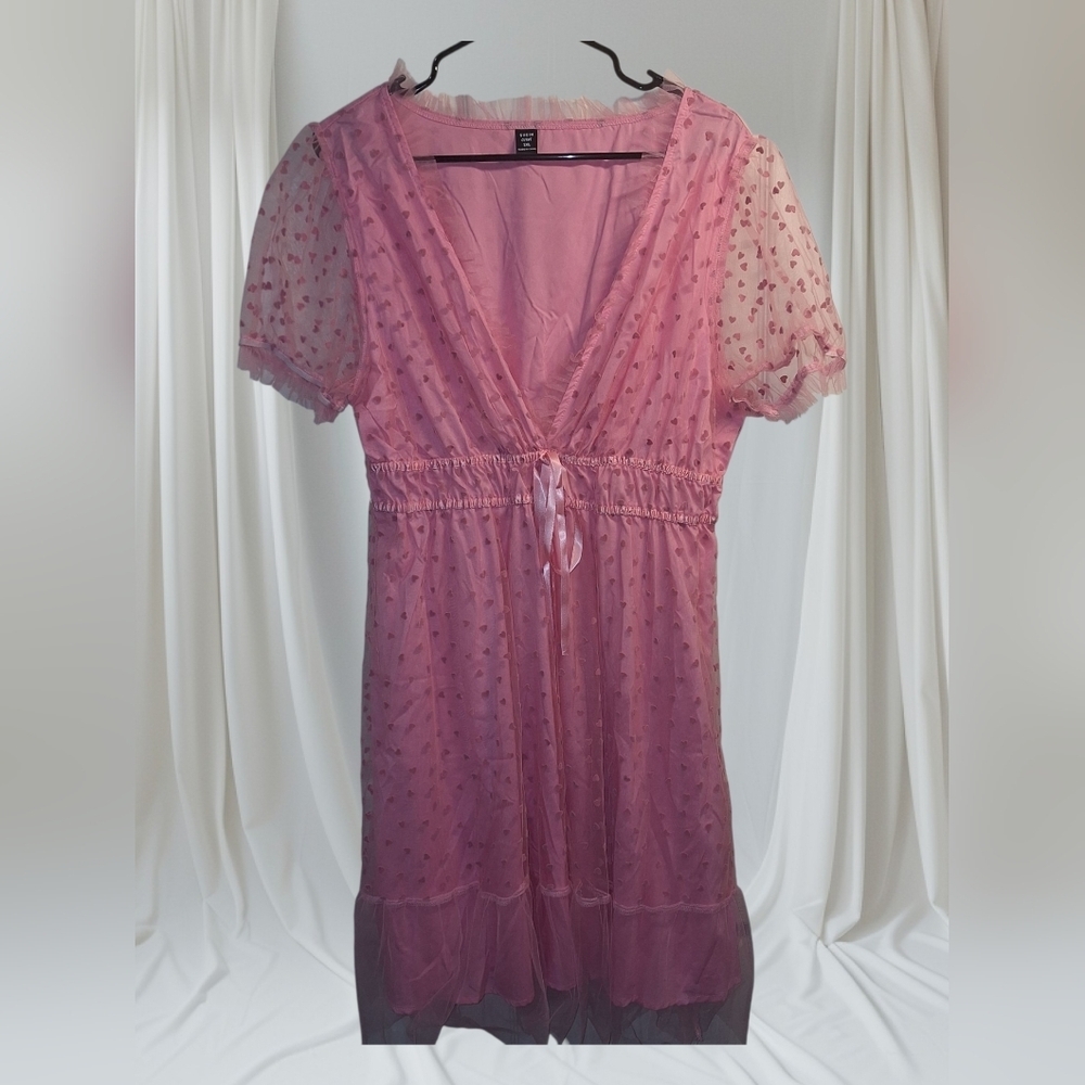 Pink Heart Pattern Sheer Party Dress Size 1X